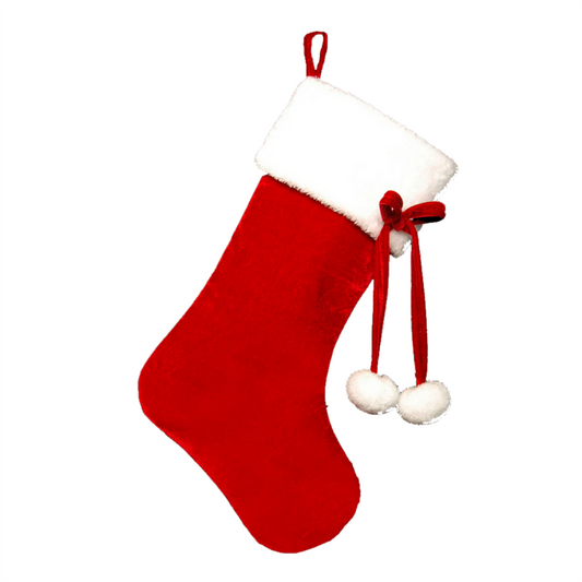 Red Xmas pom pom Stocking