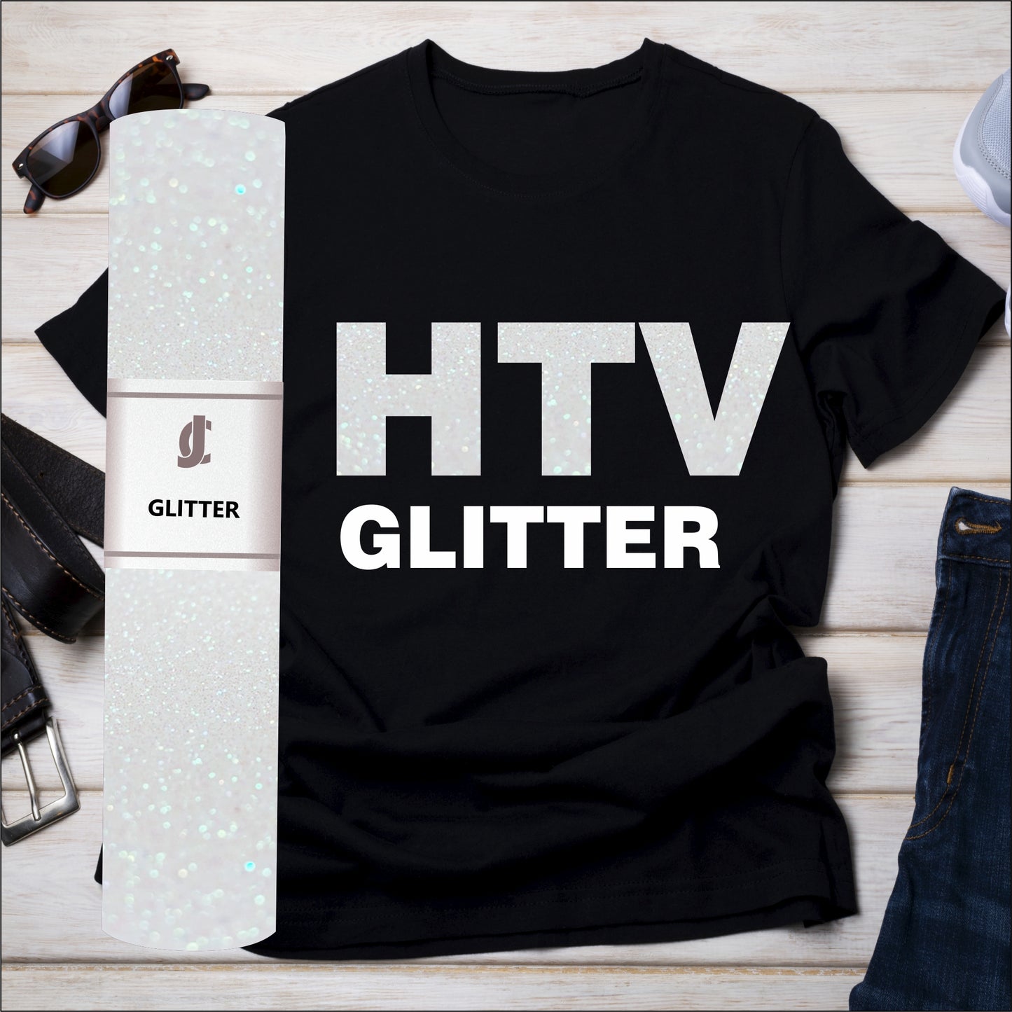 Glitter HTV White With Rainbow Glitter