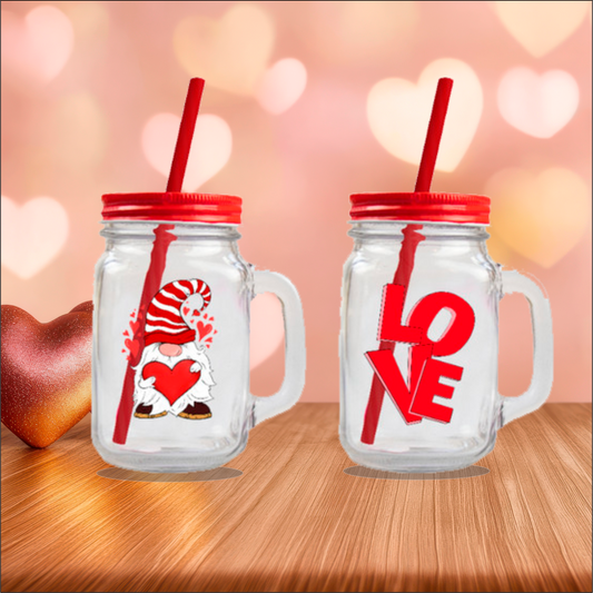 Gonk/love Mason Jars with Handles